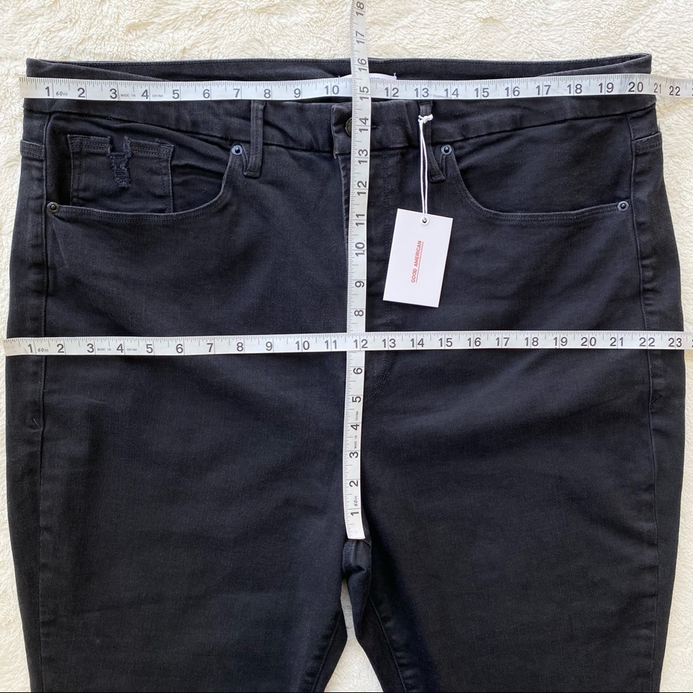 Good American good waist crop plus size jeans black chewed raw hem distr… - Picture 5 of 10